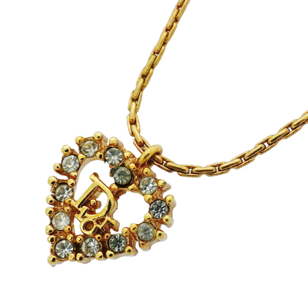 Christian Dior Necklace, Heart Motif, GP Plated, Rhinestone, Gold, Women's